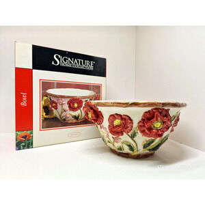 Vintage NEW Signature Home Collection Bowl Poppies 10" in Box Made in China